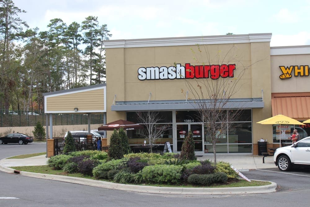 A smash burger with a lacy, well-browned edge