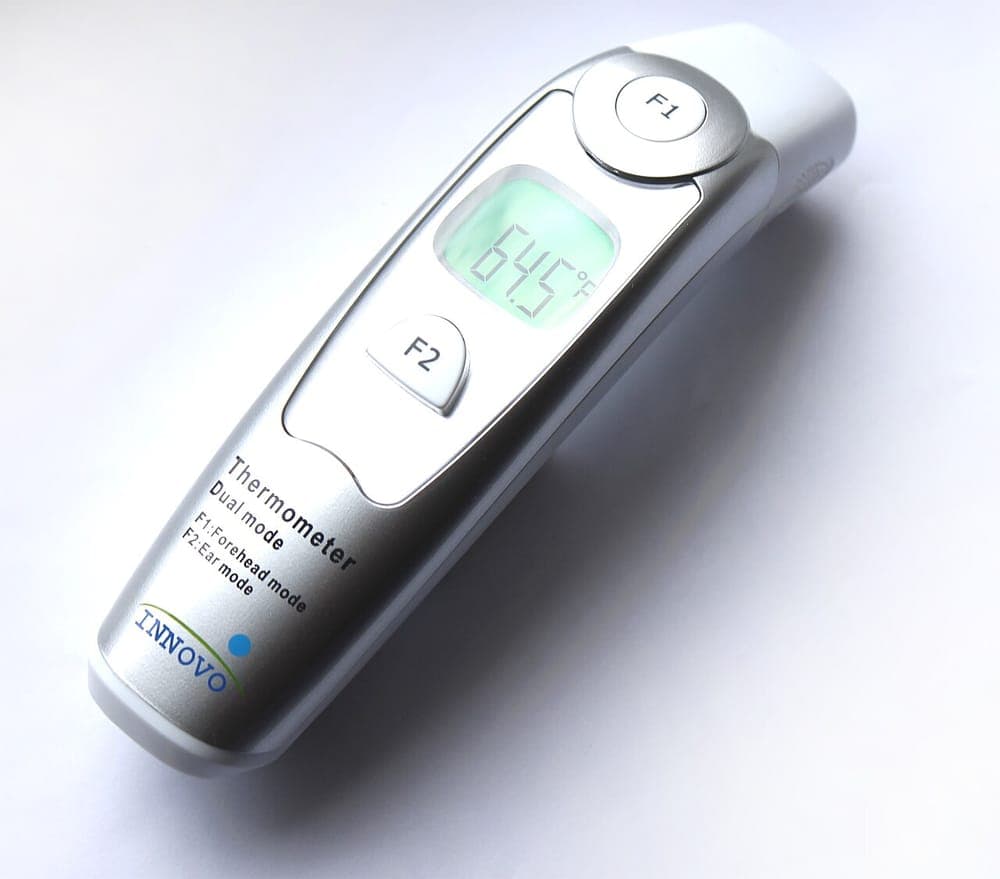 An infrared thermometer for reading surface temperature